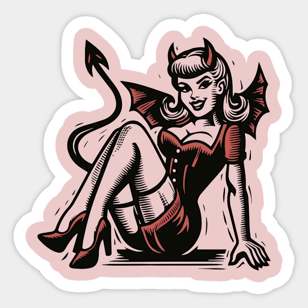 Retro Devil Girl Sticker by n23tees